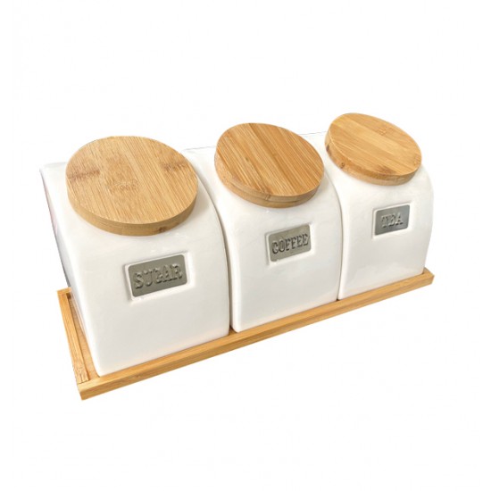 AG-00109321 - Σετ 3 κεραμικά βάζα για καφέ-ζάχαρη και τσάϊ 00109321 Σετ 3 κεραμικά βάζα για καφέ-ζάχαρη και τσάϊ 00109321