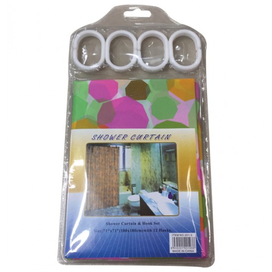 Σετ πλαστική κουρτίνα μπάνιου 180x180cm με κρίκους 00402517