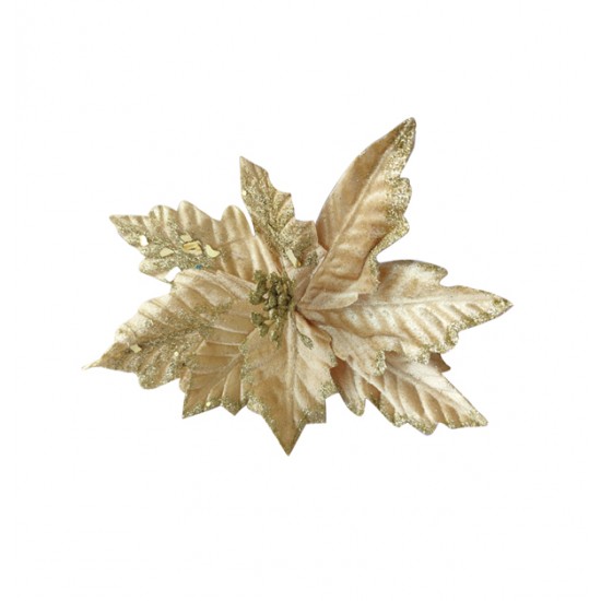 Χριστουγεννιάτικο διακοσμητικό λουλούδι χρυσό βελουτέ Ø20cm 00001537