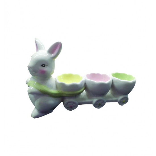 Κεραμικό λαγουδάκι με καρότσι-αυγοθήκη 3 θέσεων 10502142-c