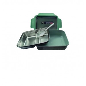 Πλαστικό φαγητοδοχείο με ανοξείδωτο δίσκο 2 θέσεων και κουταλάκι. 00201107-c