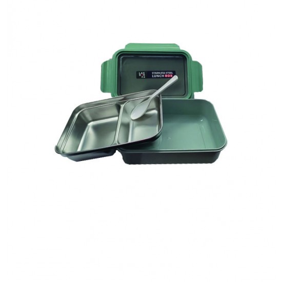 Πλαστικό φαγητοδοχείο με ανοξείδωτο δίσκο 2 θέσεων και κουταλάκι. 00201107