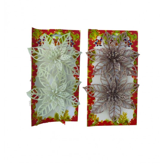 AG-00001871 - Σετ 2 χριστουγεννιάτικα διακοσμητικά λουλούδια 14cm 00001871 Σετ 2 χριστουγεννιάτικα διακοσμητικά λουλούδια 14cm 00001871