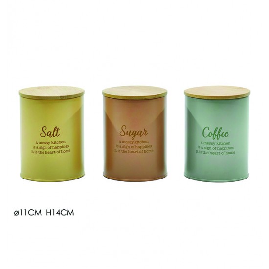 Τσίγκινο βάζο με μπαμπού καπάκι για καφέ-ζάχαρη-αλάτι 77725805