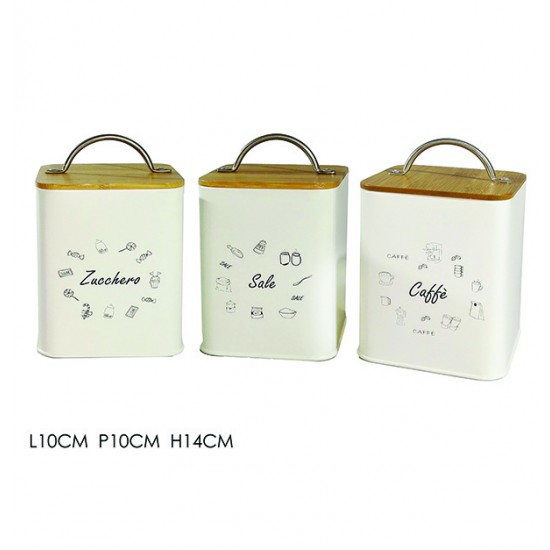 Τσίγκινο βάζο με μπαμπού καπάκι για καφέ-ζάχαρη-αλάτι 77533344