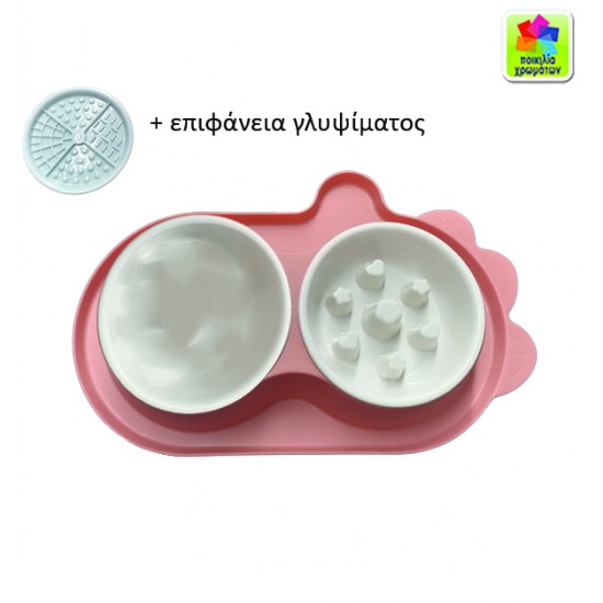 Διπλό μπόλ φαγητού σκύλου πλαστικό αργής κατανάλωσης τροφής 10501757