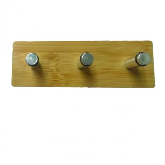 Ξύλινο αυτοκόλλητο κρεμαστράκι 3 θέσεων inox γάντζος 00402686