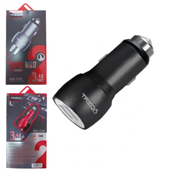 Treqa Φορτιστής Αυτοκινήτου  CS-205 3.4A με Θύρες: 2xusb με καλώδιο Type-C 30601318
