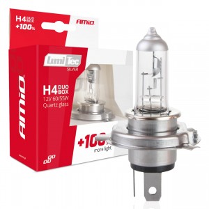 Amio - H4 12V 60/55W P43t LUMITEC SILVER ΑΛΟΓΟΝΟΥ +100% UP TO 25m - 2 ΤΕΜ. (01402/AM)