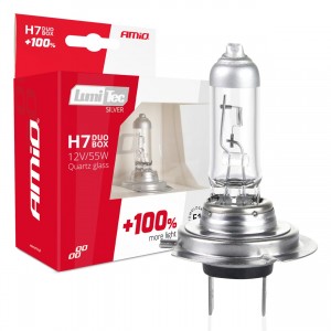 Amio - H7 12V 55W PX26d LUMITEC SILVER ΑΛΟΓΟΝΟΥ +100% UP TO 25m - 2 ΤΕΜ. (01403/AM)