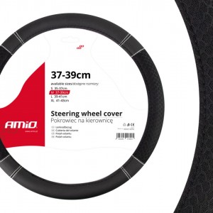 Amio - Κάλυμμα Τιμονιού 37-39cm SWC-20 Μαύρο με Λευκή Ραφή - Σταθερό Κράτημα & Άνεση Οδήγησης - 1 Τεμ (01697/AM)
