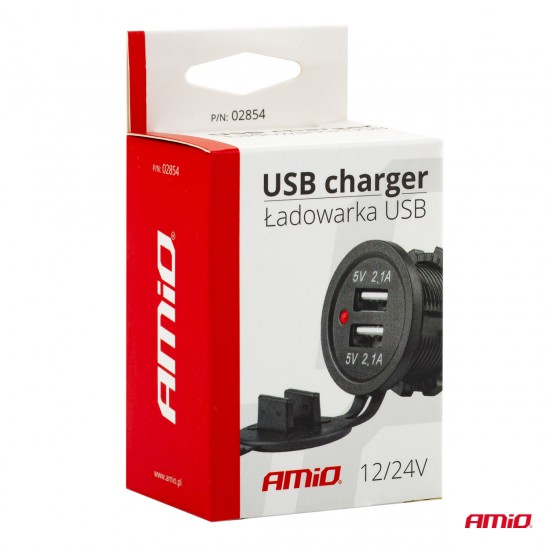 AMC-02854/AM - ΠΡΙΖΑ ΜΕ 2 ΘΥΡΕΣ USB 12/24V - 2x5V/2.1A Φ37mmX51mm MOD-04 AMIO ΠΡΙΖΑ ΜΕ 2 ΘΥΡΕΣ USB 12/24V - 2x5V/2.1A Φ37mmX51mm MOD-04 AMIO