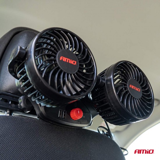 AMC-03009/AM - ΑΝΕΜΙΣΤΗΡΑΣ ΔΙΠΛΟΣ 12V 2χ4''(10,8cm) ΜΕ ΦΙΣ ΑΝΑΠΤΗΡΑ/2 USB 5V & ΣΤΗΡΙΞΗ ΣΤΟ ΠΡΟΣΚΕΦΑΛΟ ΑMiO - 1 TEM. ΑΝΕΜΙΣΤΗΡΑΣ ΔΙΠΛΟΣ 12V 2χ4''(10,8cm) ΜΕ ΦΙΣ ΑΝΑΠΤΗΡΑ/2 USB 5V & ΣΤΗΡΙΞΗ ΣΤΟ ΠΡΟΣΚΕΦΑΛΟ ΑMiO - 1 TEM.