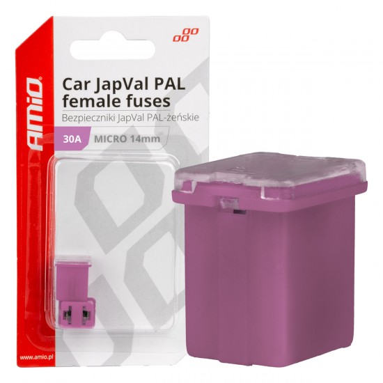 AMC-03453/AM - ΑΣΦΑΛΕΙΕΣ JapVal PAL ΜICRO 14mm ΘΗΛΥΚΕΣ 30A ΣΕ ΜΩΒ ΧΡΩΜΑ AMIO - 2 Τεμ. ΑΣΦΑΛΕΙΕΣ JapVal PAL ΜICRO 14mm ΘΗΛΥΚΕΣ 30A ΣΕ ΜΩΒ ΧΡΩΜΑ AMIO - 2 Τεμ.
