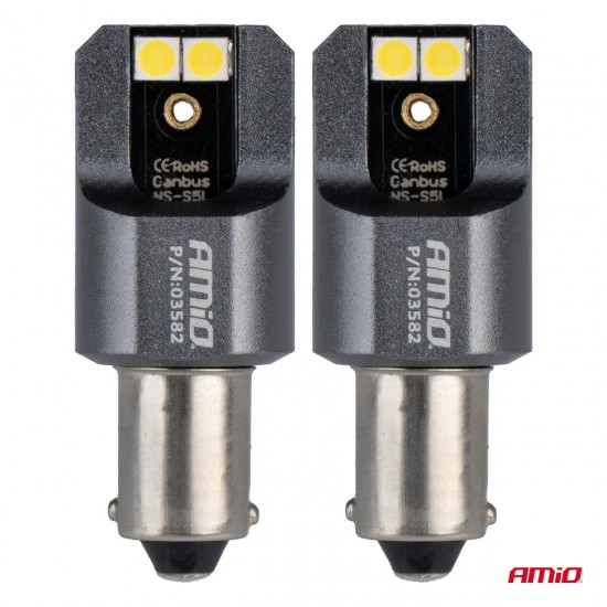 ΛΑΜΠΕΣ T4W BA9s 12/24V 6.000K 4xSMD LED FULL CAN-BUS ΛΕΥΚΟ 3030 PRO SERIES AMIO - 2 ΤΕΜ.