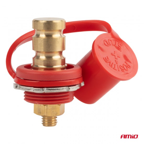 ΠΟΛΟΣ ΜΠΑΤΑΡΙΑΣ ΘΕΤΙΚΟΣ 3/8'' M10 max.48V 250A ΣΕ ΚΟΚΚΙΝΟ ΧΡΩΜΑ ΜΕ ΚΑΠΑΚΙ AMIO - 1 Τεμ.