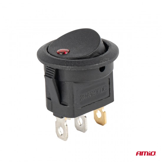ΔΙΑΚΟΠΤΗΣ 12V ON/OFF ΣΤΡΟΓΓΥΛΟΣ ΜΕ 3 ΕΠΑΦΕΣ ΚΟΚΚΙΝΟ LED  AMIO - 1 τεμ.