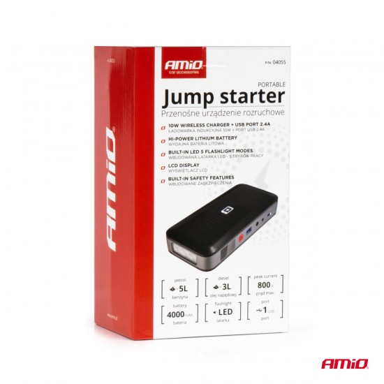AMC-04055/AM - ΕΚΚΙΝΗΤΗΣ ΜΠΑΤΑΡΙΑΣ - STARTER POWERBANK 12V 4000mAh 800A ΜΕ ΟΘΟΝΗ LCD & ΑΣΥΡΜΑΤΗ ΦΟΡΤΙΣΗ ΑΜΙΟ - 1 τεμ. ΕΚΚΙΝΗΤΗΣ ΜΠΑΤΑΡΙΑΣ - STARTER POWERBANK 12V 4000mAh 800A ΜΕ ΟΘΟΝΗ LCD & ΑΣΥΡΜΑΤΗ ΦΟΡΤΙΣΗ ΑΜΙΟ - 1 τεμ.