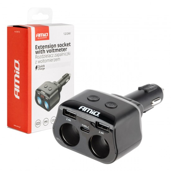 AMC-04173/AM - ΑΝΤΑΠΤΟΡΑΣ ΑΝΑΠΤΗΡΑ ΔΙΠΛΟΣ 12/24V ΜΕ ΒΟΛΤΟΜΕΤΡΟ ΜΕ 3 ΘΥΡΕΣ USB AMIO - 1 Τεμ. ΑΝΤΑΠΤΟΡΑΣ ΑΝΑΠΤΗΡΑ ΔΙΠΛΟΣ 12/24V ΜΕ ΒΟΛΤΟΜΕΤΡΟ ΜΕ 3 ΘΥΡΕΣ USB AMIO - 1 Τεμ.
