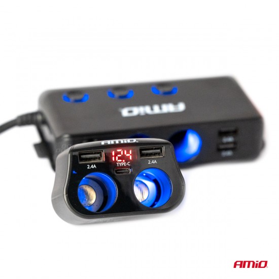 AMC-04173/AM - ΑΝΤΑΠΤΟΡΑΣ ΑΝΑΠΤΗΡΑ ΔΙΠΛΟΣ 12/24V ΜΕ ΒΟΛΤΟΜΕΤΡΟ ΜΕ 3 ΘΥΡΕΣ USB AMIO - 1 Τεμ. ΑΝΤΑΠΤΟΡΑΣ ΑΝΑΠΤΗΡΑ ΔΙΠΛΟΣ 12/24V ΜΕ ΒΟΛΤΟΜΕΤΡΟ ΜΕ 3 ΘΥΡΕΣ USB AMIO - 1 Τεμ.