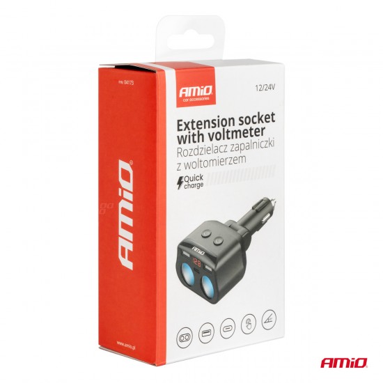 AMC-04173/AM - ΑΝΤΑΠΤΟΡΑΣ ΑΝΑΠΤΗΡΑ ΔΙΠΛΟΣ 12/24V ΜΕ ΒΟΛΤΟΜΕΤΡΟ ΜΕ 3 ΘΥΡΕΣ USB AMIO - 1 Τεμ. ΑΝΤΑΠΤΟΡΑΣ ΑΝΑΠΤΗΡΑ ΔΙΠΛΟΣ 12/24V ΜΕ ΒΟΛΤΟΜΕΤΡΟ ΜΕ 3 ΘΥΡΕΣ USB AMIO - 1 Τεμ.