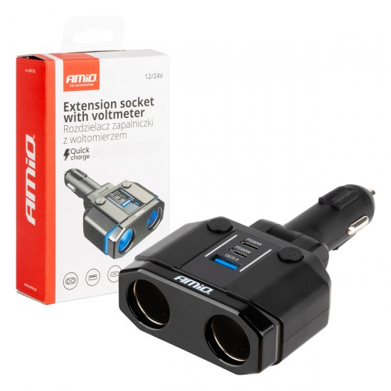 AMC-04174/AM - ΑΝΤΑΠΤΟΡΑΣ ΑΝΑΠΤΗΡΑ ΔΙΠΛΟΣ 12/24V ΜΕ ΒΟΛΤΟΜΕΤΡΟ ΜΕ 3 ΘΥΡΕΣ USB AMIO - 1 Τεμ. ΑΝΤΑΠΤΟΡΑΣ ΑΝΑΠΤΗΡΑ ΔΙΠΛΟΣ 12/24V ΜΕ ΒΟΛΤΟΜΕΤΡΟ ΜΕ 3 ΘΥΡΕΣ USB AMIO - 1 Τεμ.