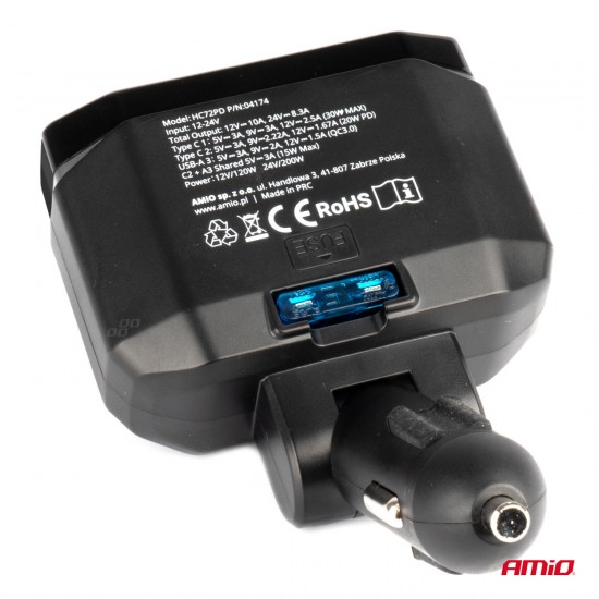 AMC-04174/AM - ΑΝΤΑΠΤΟΡΑΣ ΑΝΑΠΤΗΡΑ ΔΙΠΛΟΣ 12/24V ΜΕ ΒΟΛΤΟΜΕΤΡΟ ΜΕ 3 ΘΥΡΕΣ USB AMIO - 1 Τεμ. ΑΝΤΑΠΤΟΡΑΣ ΑΝΑΠΤΗΡΑ ΔΙΠΛΟΣ 12/24V ΜΕ ΒΟΛΤΟΜΕΤΡΟ ΜΕ 3 ΘΥΡΕΣ USB AMIO - 1 Τεμ.