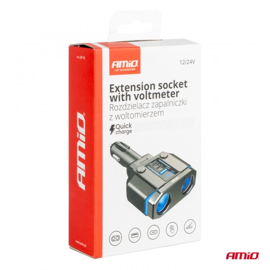 AMC-04174/AM - ΑΝΤΑΠΤΟΡΑΣ ΑΝΑΠΤΗΡΑ ΔΙΠΛΟΣ 12/24V ΜΕ ΒΟΛΤΟΜΕΤΡΟ ΜΕ 3 ΘΥΡΕΣ USB AMIO - 1 Τεμ. ΑΝΤΑΠΤΟΡΑΣ ΑΝΑΠΤΗΡΑ ΔΙΠΛΟΣ 12/24V ΜΕ ΒΟΛΤΟΜΕΤΡΟ ΜΕ 3 ΘΥΡΕΣ USB AMIO - 1 Τεμ.