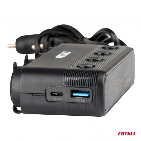 AMC-04175/AM - ΑΝΤΑΠΤΟΡΑΣ ΑΝΑΠΤΗΡΑ ΤΕΤΡΑΠΛΟΣ 12/24V 216W MAX ΜΕ 2 ΘΥΡΕΣ USB PD30W/QC3.0 AMIO - 1 Τεμ. ΑΝΤΑΠΤΟΡΑΣ ΑΝΑΠΤΗΡΑ ΤΕΤΡΑΠΛΟΣ 12/24V 216W MAX ΜΕ 2 ΘΥΡΕΣ USB PD30W/QC3.0 AMIO - 1 Τεμ.