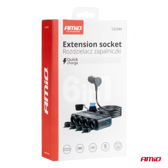AMC-04175/AM - ΑΝΤΑΠΤΟΡΑΣ ΑΝΑΠΤΗΡΑ ΤΕΤΡΑΠΛΟΣ 12/24V 216W MAX ΜΕ 2 ΘΥΡΕΣ USB PD30W/QC3.0 AMIO - 1 Τεμ. ΑΝΤΑΠΤΟΡΑΣ ΑΝΑΠΤΗΡΑ ΤΕΤΡΑΠΛΟΣ 12/24V 216W MAX ΜΕ 2 ΘΥΡΕΣ USB PD30W/QC3.0 AMIO - 1 Τεμ.