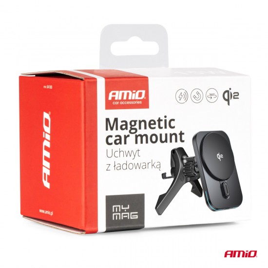 ΒΑΣΗ ΣΤΗΡΙΞΗΣ ΚΙΝΗΤΟΥ ΓΙΑ ΑΕΡΑΓΩΓΟ ΜΑΓΝΗΤΙΚΗ ΜΕ ΑΣΥΡΜΑΤΗ ΦΟΡΤΙΣΗ QUICK CHARGE QI2 15W 360° AMIO - 1 Τεμ.