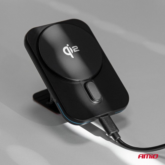 ΒΑΣΗ ΣΤΗΡΙΞΗΣ ΚΙΝΗΤΟΥ ΓΙΑ ΑΕΡΑΓΩΓΟ ΜΑΓΝΗΤΙΚΗ ΜΕ ΑΣΥΡΜΑΤΗ ΦΟΡΤΙΣΗ QUICK CHARGE QI2 15W 360° AMIO - 1 Τεμ.