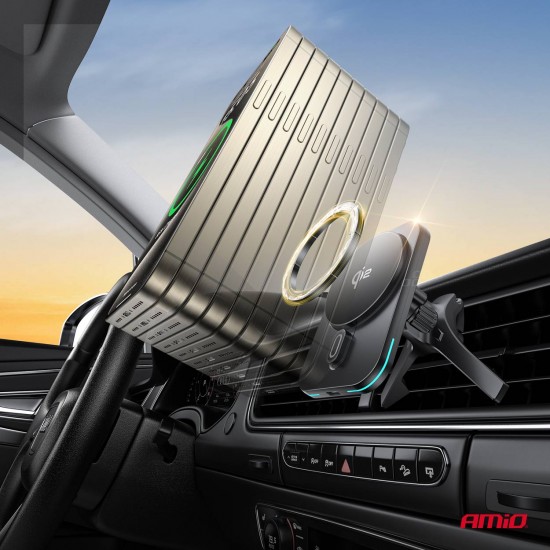 ΒΑΣΗ ΣΤΗΡΙΞΗΣ ΚΙΝΗΤΟΥ ΓΙΑ ΑΕΡΑΓΩΓΟ ΜΑΓΝΗΤΙΚΗ ΜΕ ΑΣΥΡΜΑΤΗ ΦΟΡΤΙΣΗ QUICK CHARGE QI2 15W 360° AMIO - 1 Τεμ.