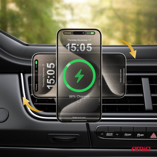 ΒΑΣΗ ΣΤΗΡΙΞΗΣ ΚΙΝΗΤΟΥ ΓΙΑ ΑΕΡΑΓΩΓΟ ΜΑΓΝΗΤΙΚΗ ΜΕ ΑΣΥΡΜΑΤΗ ΦΟΡΤΙΣΗ QUICK CHARGE QI2 15W 360° AMIO - 1 Τεμ.