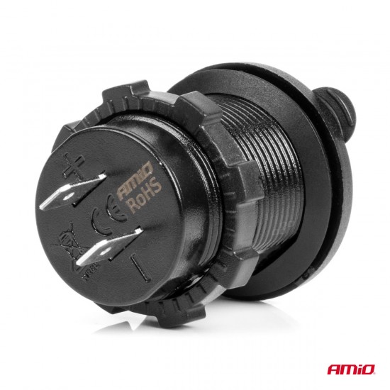 AMC-04216/AM - ΠΡΙΖΑ ΜΕ 2 ΘΥΡΕΣ USB ΚΑΙ ΚΑΠΑΚΙ ΜΑΥΡΗ 12/24V 3.1A ΑΔΙΑΒΡΟΧΗ ΜΕ ΜΠΛΕ LED ΦΩΣ ΕΝΔΕΙΞΗΣ AMIO - 1 ΤΕΜ. ΠΡΙΖΑ ΜΕ 2 ΘΥΡΕΣ USB ΚΑΙ ΚΑΠΑΚΙ ΜΑΥΡΗ 12/24V 3.1A ΑΔΙΑΒΡΟΧΗ ΜΕ ΜΠΛΕ LED ΦΩΣ ΕΝΔΕΙΞΗΣ AMIO - 1 ΤΕΜ.