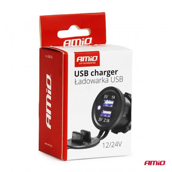 AMC-04216/AM - ΠΡΙΖΑ ΜΕ 2 ΘΥΡΕΣ USB ΚΑΙ ΚΑΠΑΚΙ ΜΑΥΡΗ 12/24V 3.1A ΑΔΙΑΒΡΟΧΗ ΜΕ ΜΠΛΕ LED ΦΩΣ ΕΝΔΕΙΞΗΣ AMIO - 1 ΤΕΜ. ΠΡΙΖΑ ΜΕ 2 ΘΥΡΕΣ USB ΚΑΙ ΚΑΠΑΚΙ ΜΑΥΡΗ 12/24V 3.1A ΑΔΙΑΒΡΟΧΗ ΜΕ ΜΠΛΕ LED ΦΩΣ ΕΝΔΕΙΞΗΣ AMIO - 1 ΤΕΜ.