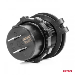 Amio - ΠΡΙΖΑ ΜΕ 2 ΘΥΡΕΣ USB ΚΑΙ ΚΑΠΑΚΙ 12/24V QUICK CHARGE 3.0 ΑΔΙΑΒΡΟΧΗ ΜΕ ΜΠΛΕ LED ΦΩΣ ΜΑΥΡΗ - 1 ΤΕΜ. (04218/AM)
