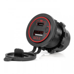 ΠΡΙΖΑ ΜΕ 2 ΘΥΡΕΣ USB ΚΑΙ ΚΑΠΑΚΙ 12/24V QUICK CHARGE 3.0 ΑΔΙΑΒΡΟΧΗ ΜΕ ΚΟΚΚΙΝΟ LED ΦΩΣ ΜΑΥΡΗ ΑΜΙΟ - 1 τεμ.