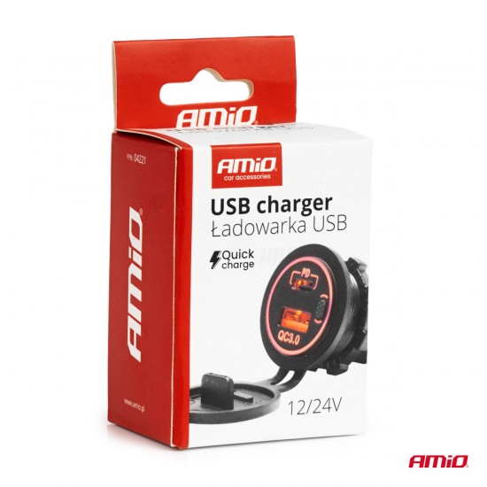 AMC-04221/AM - ΠΡΙΖΑ ΜΕ 2 ΘΥΡΕΣ USB ΚΑΙ ΚΑΠΑΚΙ 12/24V QUICK CHARGE 3.0 ΑΔΙΑΒΡΟΧΗ ΜΕ ΚΟΚΚΙΝΟ LED ΦΩΣ ΜΑΥΡΗ ΑΜΙΟ - 1 τεμ. ΠΡΙΖΑ ΜΕ 2 ΘΥΡΕΣ USB ΚΑΙ ΚΑΠΑΚΙ 12/24V QUICK CHARGE 3.0 ΑΔΙΑΒΡΟΧΗ ΜΕ ΚΟΚΚΙΝΟ LED ΦΩΣ ΜΑΥΡΗ ΑΜΙΟ - 1 τεμ.