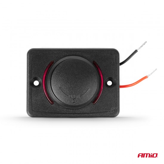 ΠΡΙΖΑ ΜΕ 2 ΘΥΡΕΣ-USB+USB-C ΚΑΙ ΚΑΠΑΚΙ 12/24V QUICK CHARGE 3.0 ΑΔΙΑΒΡΟΧΗ ΤΕΤΡΑΓΩΝΟ ΣΧΗΜΑ ΜΑΥΡΗ AMIO - 1 Τεμ.