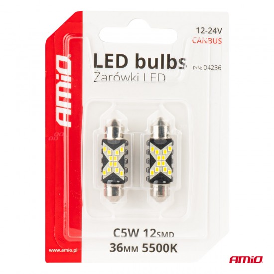 AMC-04236/AM - ΛΑΜΠΑΚΙΑ ΠΛΑΦΟΝΙΕΡΑΣ 36mm 12/24V C5W 5500K 12xSMD 2016 CAN-BUS FESTOON (ΛΕΥΚΟ) ΑΜΙΟ - 2 ΤΕΜ. ΛΑΜΠΑΚΙΑ ΠΛΑΦΟΝΙΕΡΑΣ 36mm 12/24V C5W 5500K 12xSMD 2016 CAN-BUS FESTOON (ΛΕΥΚΟ) ΑΜΙΟ - 2 ΤΕΜ.