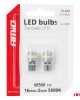 Amio - Λάμπα LED CANBUS T10 (W5W) 16SMD 3014 + 2SMD 3030 Λευκή 6000K 12V/24V για Φώτα Θέσης, Πινακίδας & Εσωτερικού - 2τεμ. (04260/AM)