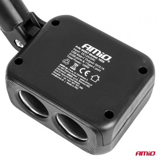 AMC-04357/AM - ΑΝΤΑΠΤΟΡΑΣ ΑΝΑΠΤΗΡΑ 12/24V 100W ΜΑΥΡΟΣ/2 ΘΕΣΕΙΣ/1xUSB-A+1xUSB-C/ΠΕΡΙΣΤΡΟΦΗ 180 ΜΟΙΡΩΝ ΑΜΙΟ - 1 ΤΕΜ. ΑΝΤΑΠΤΟΡΑΣ ΑΝΑΠΤΗΡΑ 12/24V 100W ΜΑΥΡΟΣ/2 ΘΕΣΕΙΣ/1xUSB-A+1xUSB-C/ΠΕΡΙΣΤΡΟΦΗ 180 ΜΟΙΡΩΝ ΑΜΙΟ - 1 ΤΕΜ.