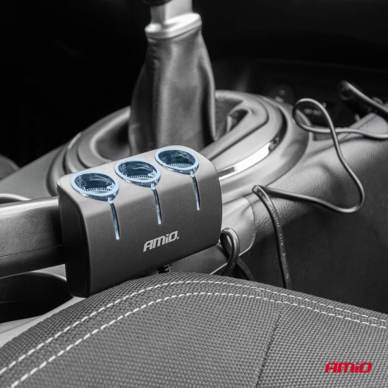 ΑΝΤΑΠΤΟΡΑΣ ΑΝΑΠΤΗΡΑ 12/24V 120W ΜΑΥΡΟΣ/3 ΘΕΣΕΙΣ/ΚΑΛΩΔΙΟ 80cm AMIO - 1 Τεμ.