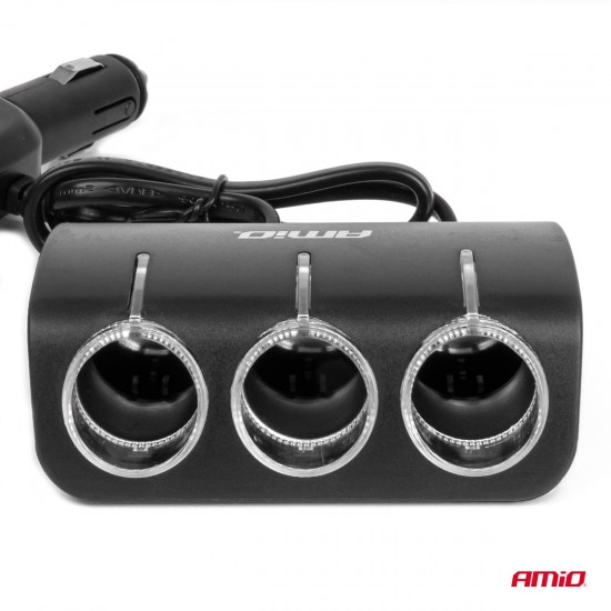 AMC-04360/AM - ΑΝΤΑΠΤΟΡΑΣ ΑΝΑΠΤΗΡΑ 12/24V 120W ΜΑΥΡΟΣ/3 ΘΕΣΕΙΣ/1xUSB-A/ΜΕ ΥΠΟΔΟΧΗ ΑΝΑΠΤΗΡΑ ΑΥΤΟΚΙΝΗΤΟΥ/ΚΑΛΩΔΙΟ 80cm AMIO - 1 Τεμ. ΑΝΤΑΠΤΟΡΑΣ ΑΝΑΠΤΗΡΑ 12/24V 120W ΜΑΥΡΟΣ/3 ΘΕΣΕΙΣ/1xUSB-A/ΜΕ ΥΠΟΔΟΧΗ ΑΝΑΠΤΗΡΑ ΑΥΤΟΚΙΝΗΤΟΥ/ΚΑΛΩΔΙΟ 80cm AMIO - 1 Τεμ.