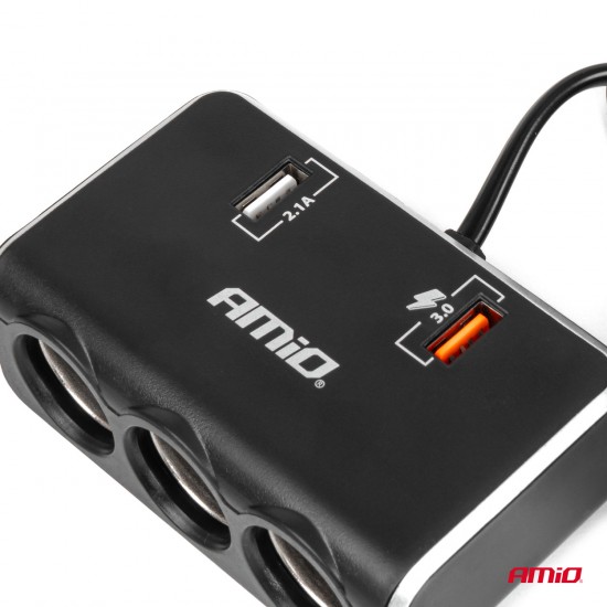AMC-04364/AM - ΑΝΤΑΠΤΟΡΑΣ ΑΝΑΠΤΗΡΑ 12/24V 120W ΨΗΦΙΑΚΟΣ ΜΑΥΡΟΣ/3 ΘΕΣΕΙΣ/2xUSB-A QC 3.0 ΜΕ ΚΑΛΩΔΙΟ 80cm AMIO - 1 Τεμ. ΑΝΤΑΠΤΟΡΑΣ ΑΝΑΠΤΗΡΑ 12/24V 120W ΨΗΦΙΑΚΟΣ ΜΑΥΡΟΣ/3 ΘΕΣΕΙΣ/2xUSB-A QC 3.0 ΜΕ ΚΑΛΩΔΙΟ 80cm AMIO - 1 Τεμ.