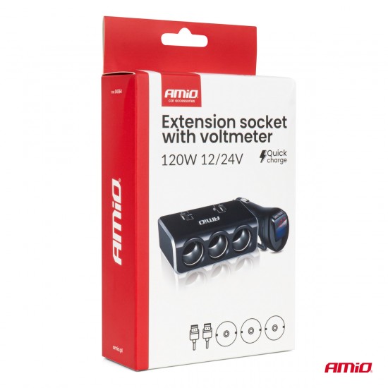 AMC-04364/AM - ΑΝΤΑΠΤΟΡΑΣ ΑΝΑΠΤΗΡΑ 12/24V 120W ΨΗΦΙΑΚΟΣ ΜΑΥΡΟΣ/3 ΘΕΣΕΙΣ/2xUSB-A QC 3.0 ΜΕ ΚΑΛΩΔΙΟ 80cm AMIO - 1 Τεμ. ΑΝΤΑΠΤΟΡΑΣ ΑΝΑΠΤΗΡΑ 12/24V 120W ΨΗΦΙΑΚΟΣ ΜΑΥΡΟΣ/3 ΘΕΣΕΙΣ/2xUSB-A QC 3.0 ΜΕ ΚΑΛΩΔΙΟ 80cm AMIO - 1 Τεμ.