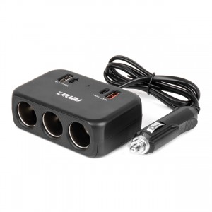 ΑΝΤΑΠΤΟΡΑΣ ΑΝΑΠΤΗΡΑ 12/24V 120W ΜΑΥΡΟΣ/3 ΘΕΣΕΙΣ/1xUSB-A+1xUSB-C QC 4.0 ΤΑΧΕΙΑΣ ΦΟΡΤΙΣΗΣ/ΚΑΛΩΔΙΟ 80cm AMIO - 1 Τεμ.