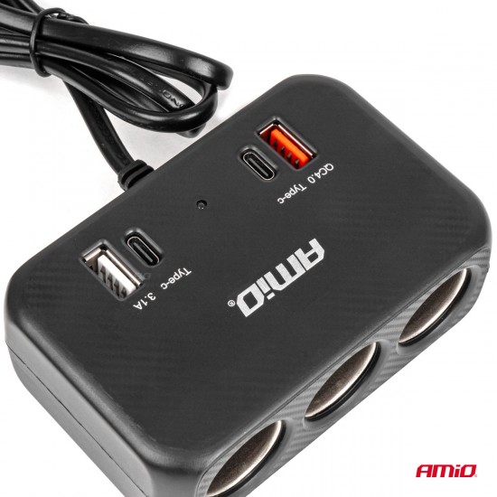 AMC-04365/AM - ΑΝΤΑΠΤΟΡΑΣ ΑΝΑΠΤΗΡΑ 12/24V 120W ΜΑΥΡΟΣ/3 ΘΕΣΕΙΣ/1xUSB-A+1xUSB-C QC 4.0 ΤΑΧΕΙΑΣ ΦΟΡΤΙΣΗΣ/ΚΑΛΩΔΙΟ 80cm AMIO - 1 Τεμ. ΑΝΤΑΠΤΟΡΑΣ ΑΝΑΠΤΗΡΑ 12/24V 120W ΜΑΥΡΟΣ/3 ΘΕΣΕΙΣ/1xUSB-A+1xUSB-C QC 4.0 ΤΑΧΕΙΑΣ ΦΟΡΤΙΣΗΣ/ΚΑΛΩΔΙΟ 80cm AMIO - 1 Τεμ.