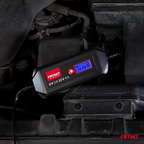 Amio - Φορτιστής Μπαταρίας Ψηφιακός DBC-4A WET AGM GEL τάση λειτουργίας 6/12V ένταση ρεύματος 4A για Επιβατικά Αυτοκίνητα και Μοτοσυκλέτες - 1 τεμ. (04523/AM)